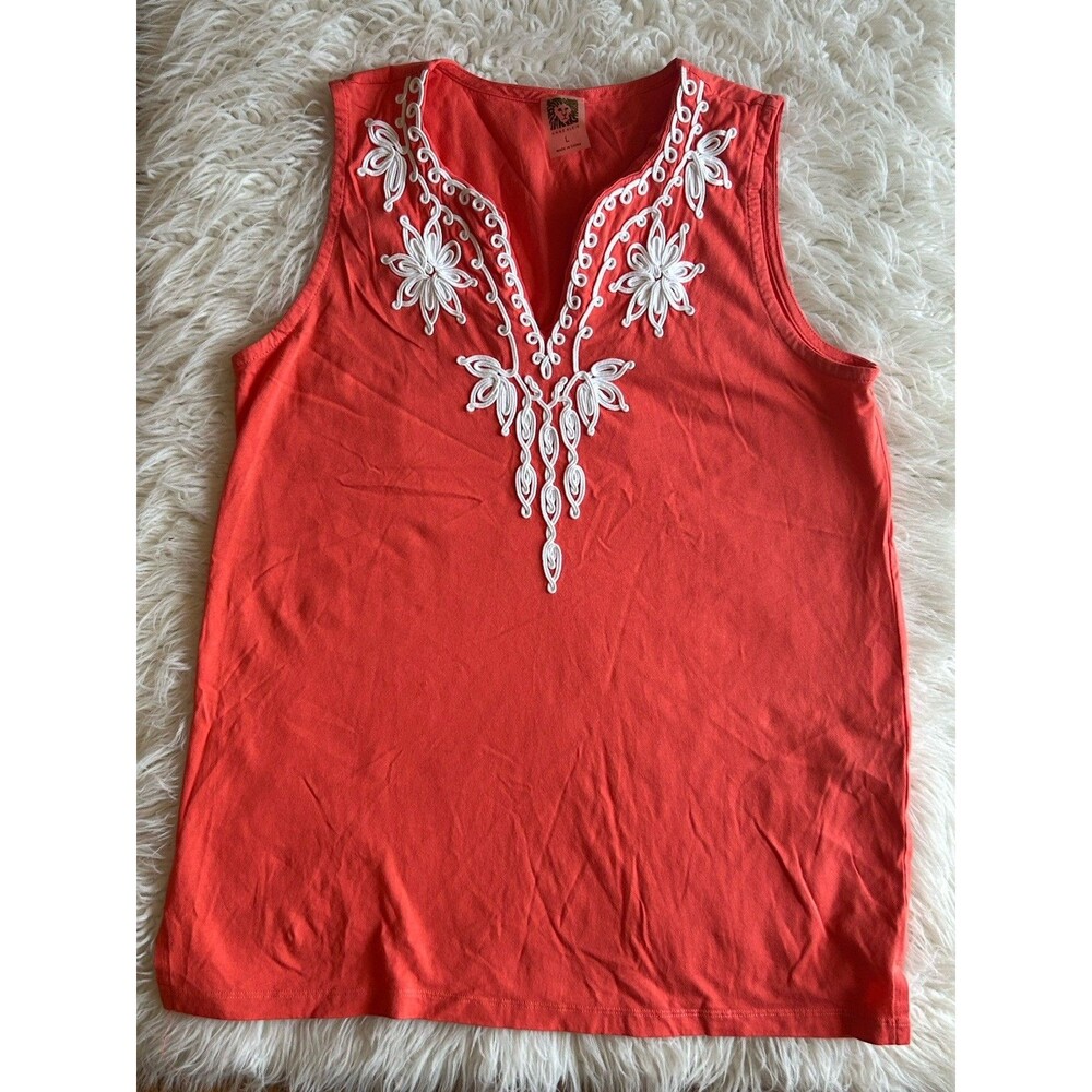 Ann Klein Women’s Size Large Coral Tank Top With Embroidery Trim Sleeveless